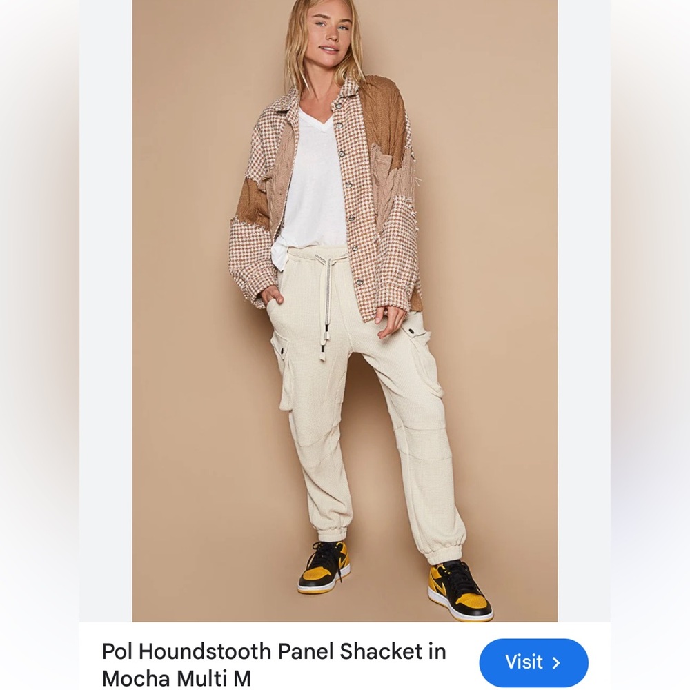 POL Brown and Cream Houndstooth Shacket